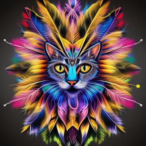 Native American Cat Chief with Cloud Crown