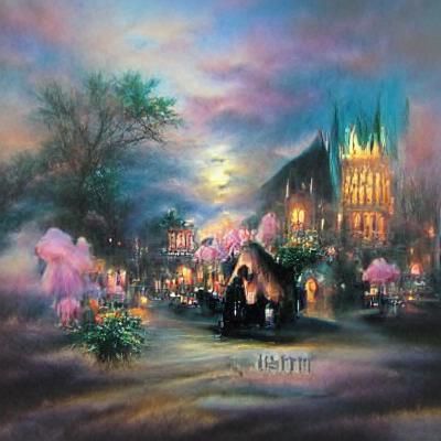 Pastel Gothic 19th Century Nightlife Painting