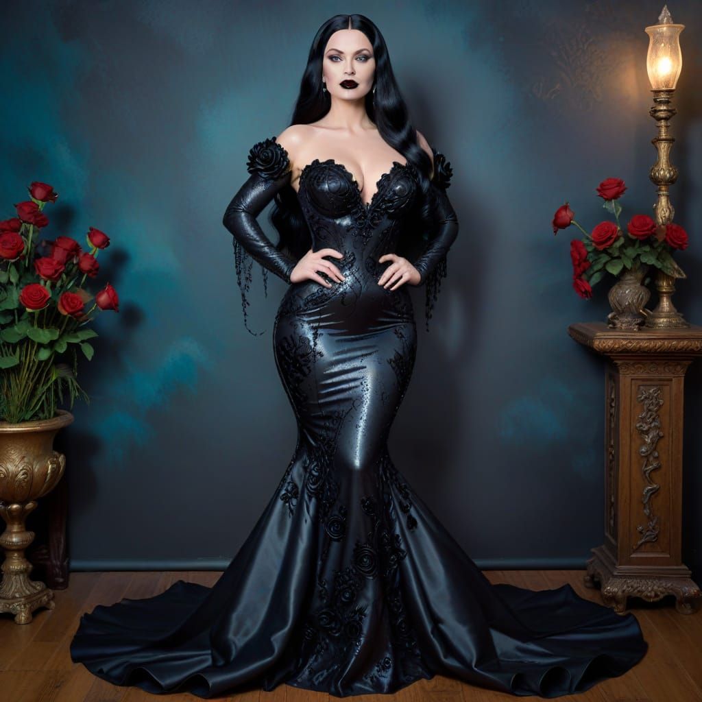 Curvy Woman in Black Mermaid Gown