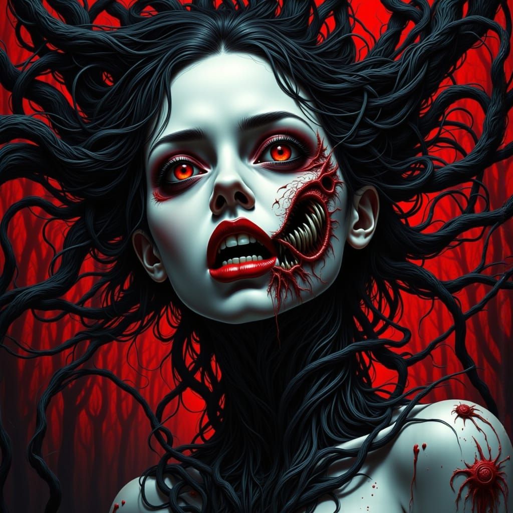 Grotesque Voluptuous Woman With Glitching Face