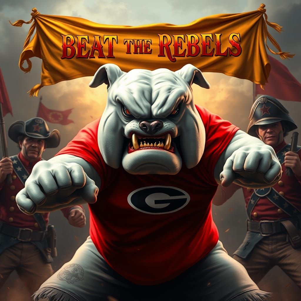 Bulldog Attacks Rebel Soldier in Detailed Matte Painting