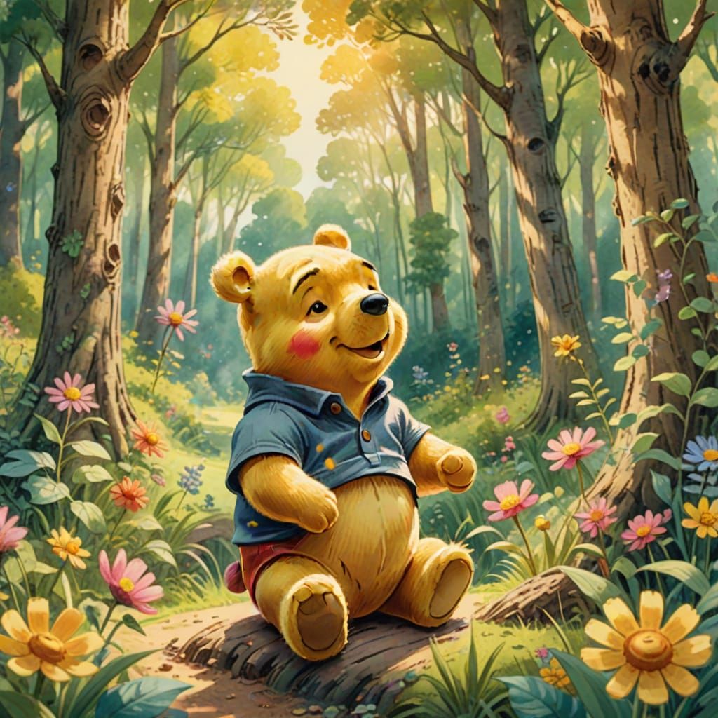 Winnie the Pooh Sings: Watercolor Forest Illustration