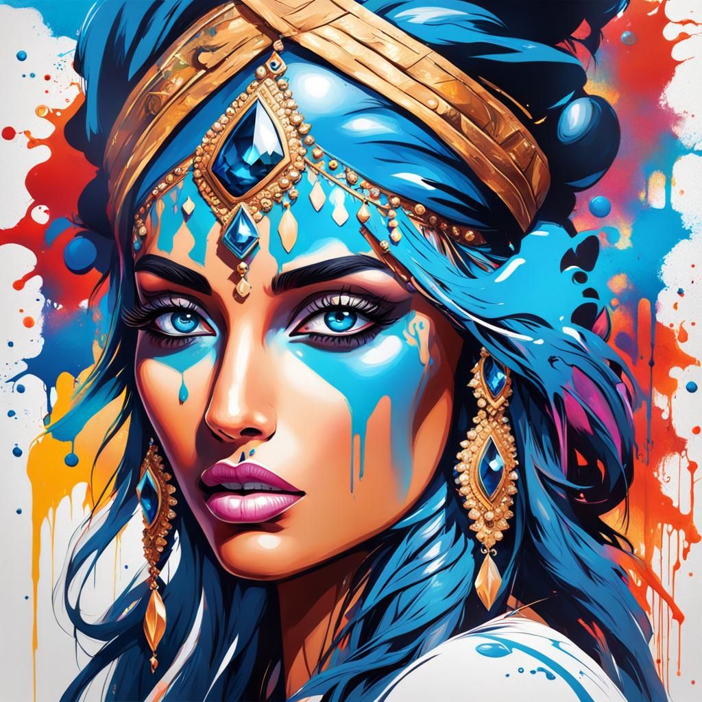 Attractive Indian Fantasy Girl in Graffiti Art Style