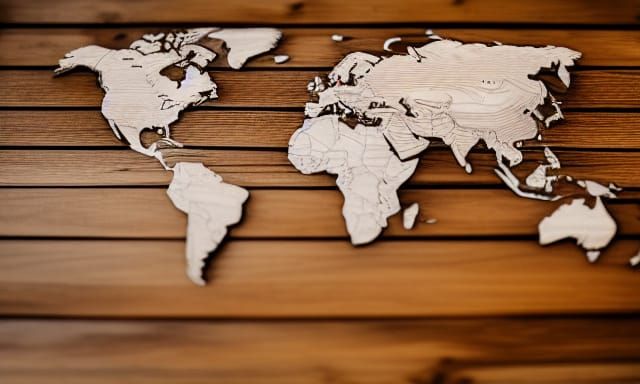 Detailed World Map on Wooden Desk