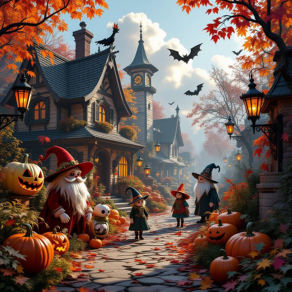 Whimsical Halloween Creatures at Vibrant Harvest Festival