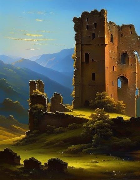 Medieval Castle Ruins as Oil Painting
