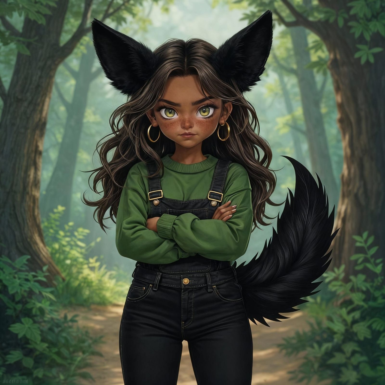 Angry Girl with Devil Horns in Magical Forest