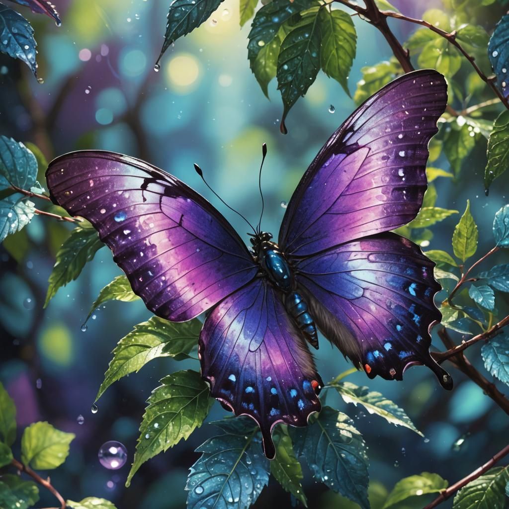 Fantastic Butterfly on Branch: Digital Abstract Art
