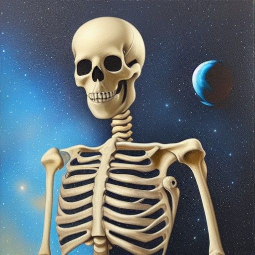 Skeleton in Space as Oil Painting