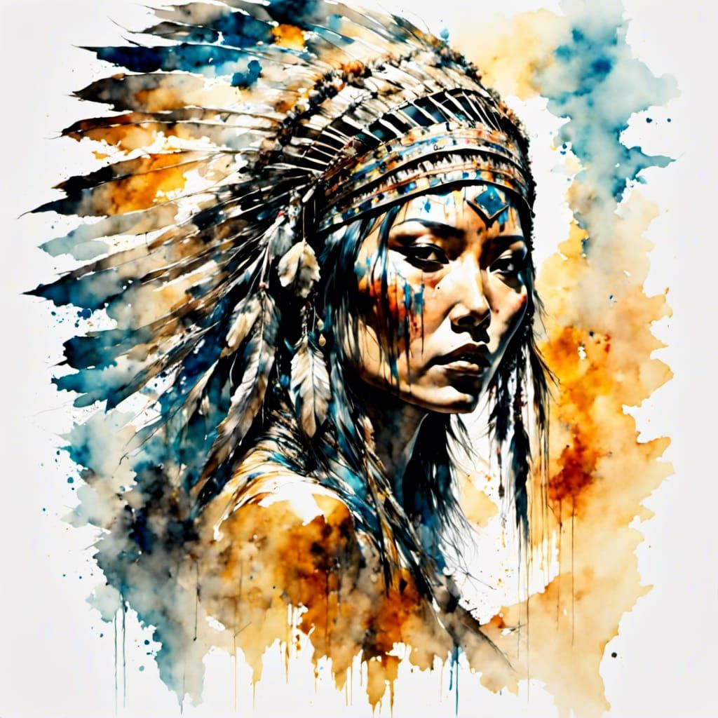 Native American Woman: Double Exposure Portrait