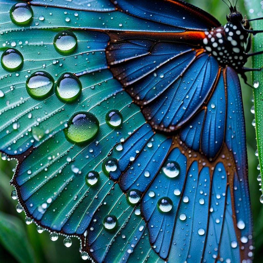 Butterfly Wing Adorned with Morning Dew
