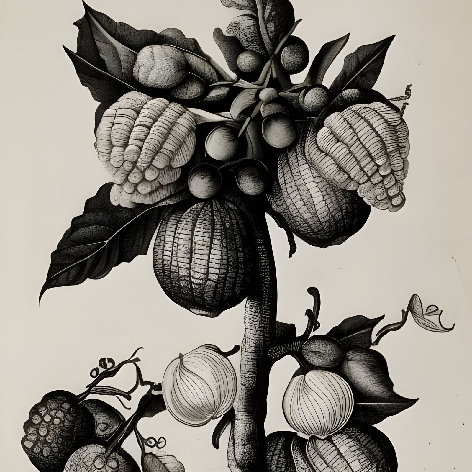 Surreal Bees and Fruit: 1700s Ink Illustration