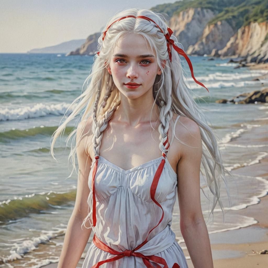 Anxious Drow Elf on the Beach as Watercolor Painting