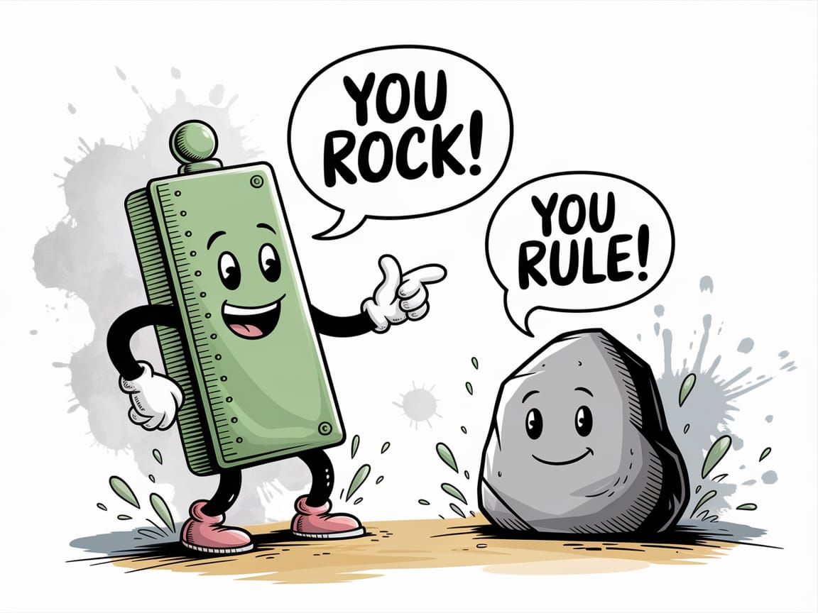 Whimsical Cartoon Ruler Celebrates a Rock