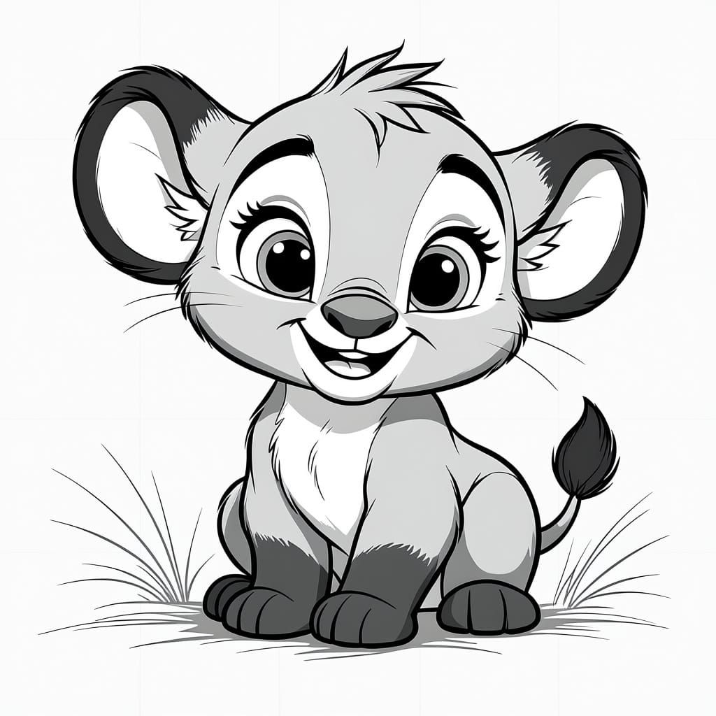Cute Baby Animal Line Art in Disney Pixar Style