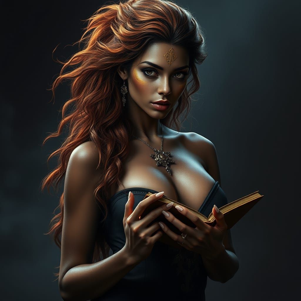 Mystical Fantasy Woman Embracing Ancient Power