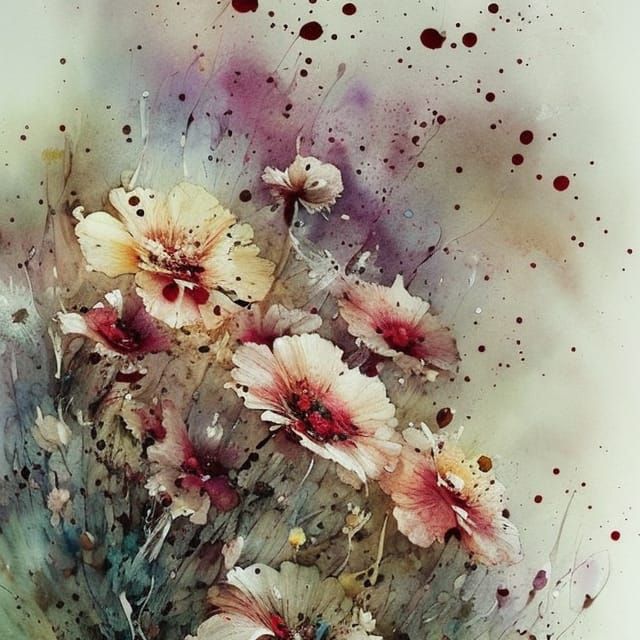 Painterly Watercolour Flowers with Splatter Effects