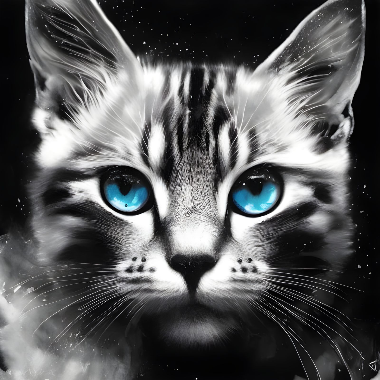 Adorable Cat Cub Portrait in Inkblot Style