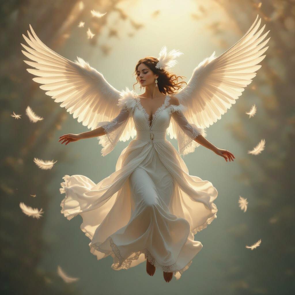 Lady Soaring Like a Dove in Dreamy Digital Art