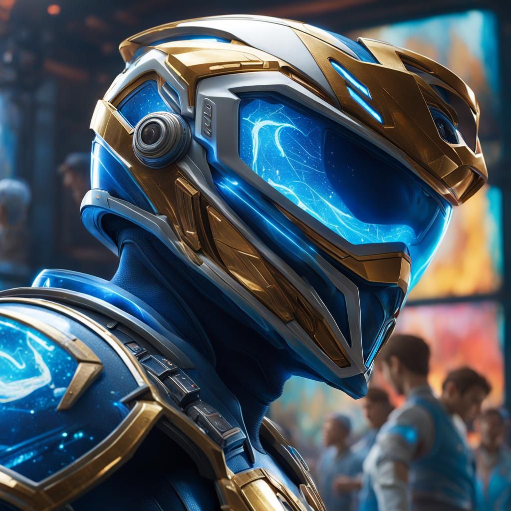 Blue Ranger at Holographic Display: Digital Illustration