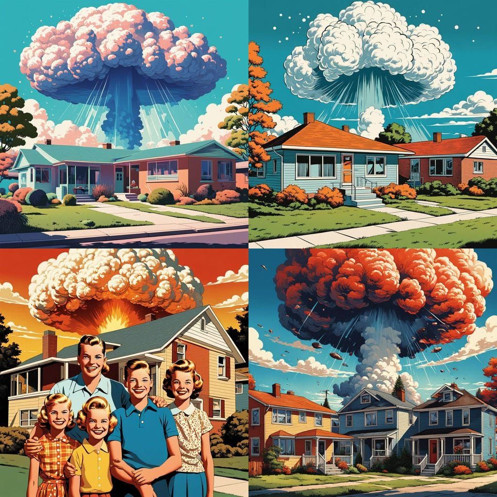 1950s US Government Propaganda Poster Family Under Atomic Bo...
