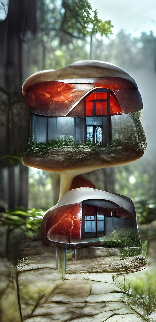house-mushroom, with double glass window. is located in a fo...