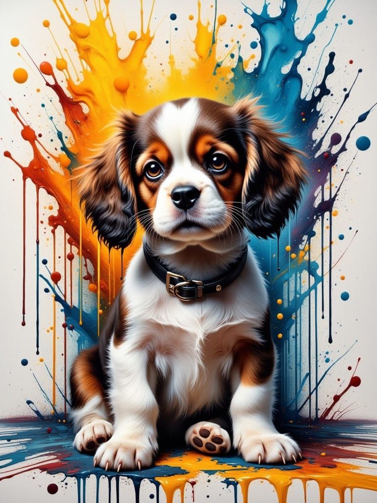 Proud Cavalier King Charles Spaniel with Paint Drips