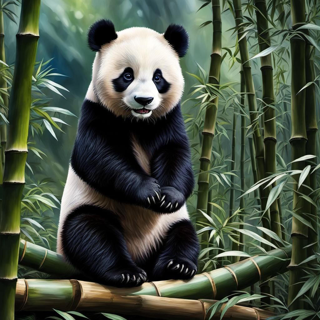 Adorable Blue-Eyed Panda in Bamboo Forest