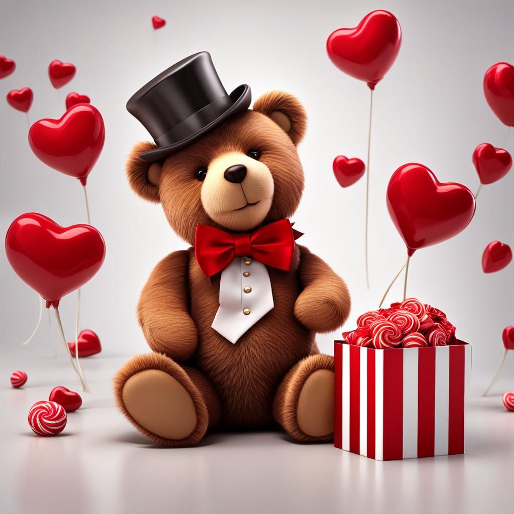 Valentine's Teddy Bear with Candy, 3D Render