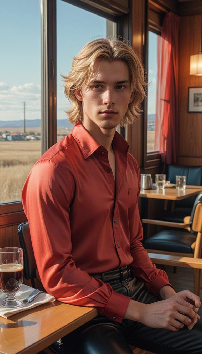 Sleek Young Man Surrounded by Upscale Café Ambiance