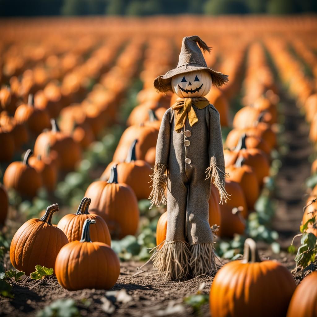 Scarecrow in Pumpkin Field, Professional Photography