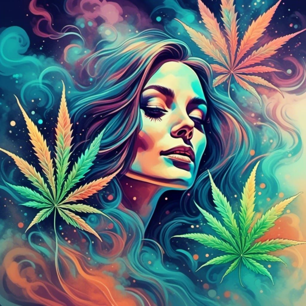 Psychedelic Cannabis Portrait with Cosmic Illumination