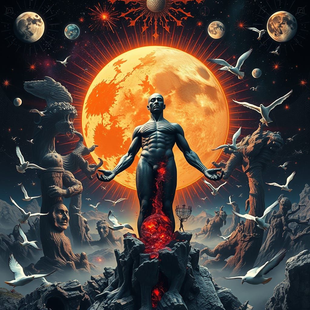 Surreal Male Figure Emerging in Dreamlike Landscape