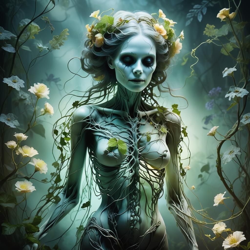 Ethereal Phantom in Bioluminescent Botanical Art