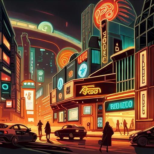 Cyberpunk Plaza in Neon Synthwave Style