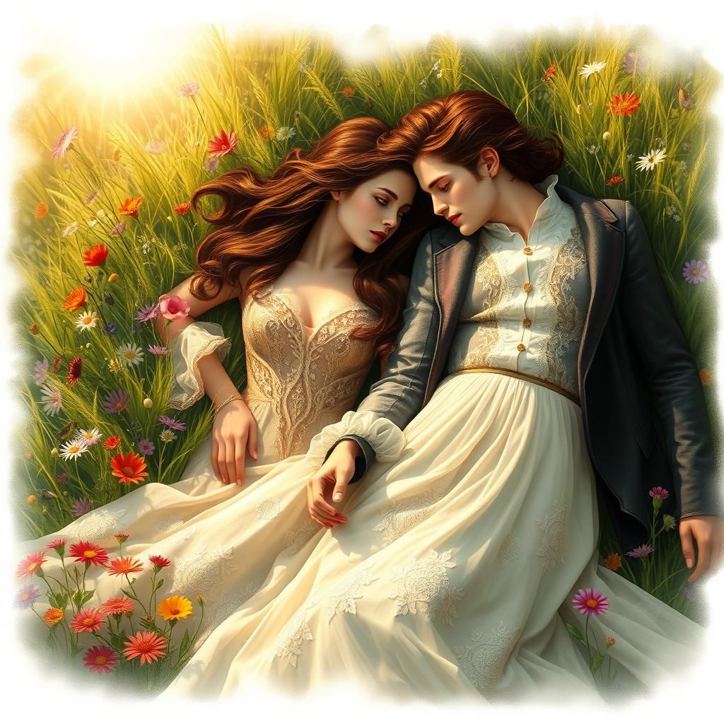 Romantic Meadow Scene in Kinkade Style