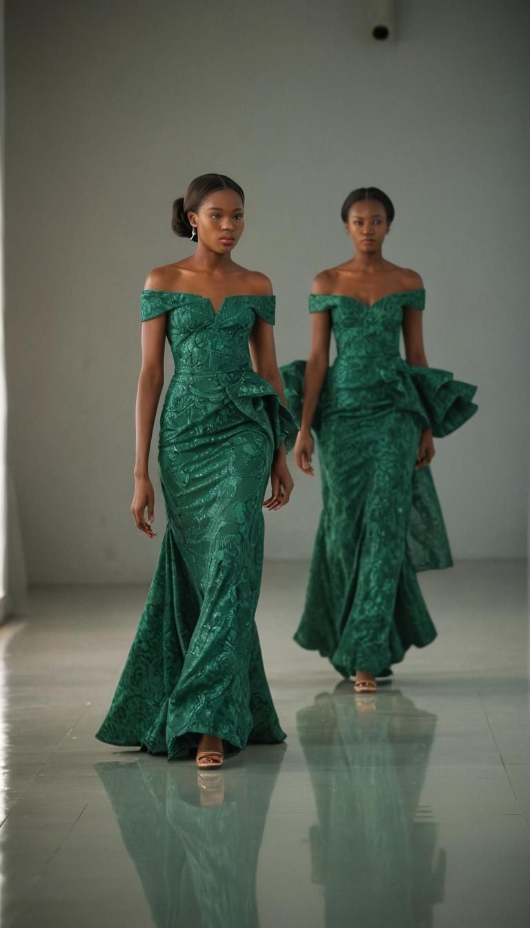 Nigerian Models in Emerald Gowns on Runway