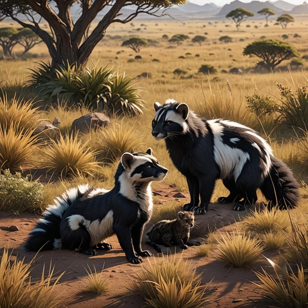 Fluffy Skunk and Cheetah Hybrid in Anime Style