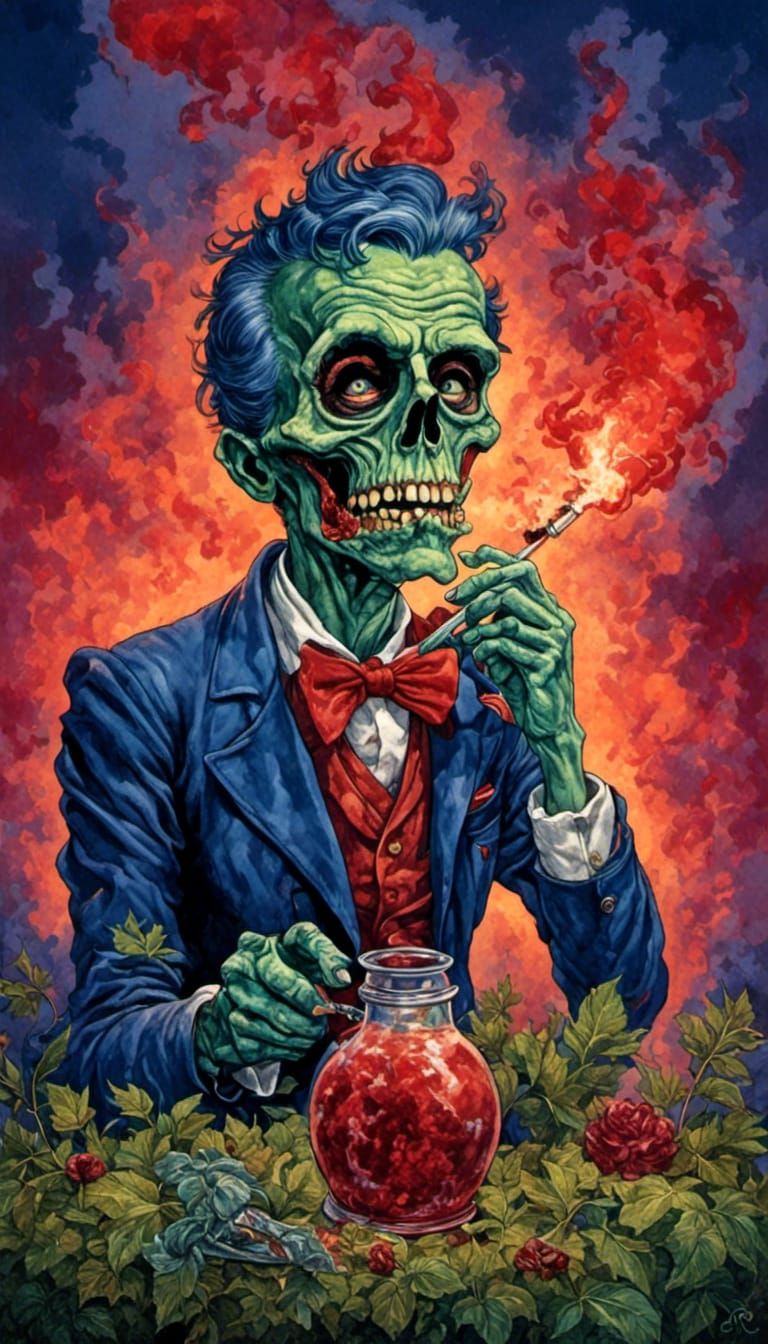 Zombie Smoking Weed with Color Gradient