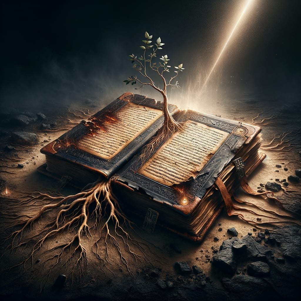 Resilient Ancient Book with Glowing Text in Mystical Light