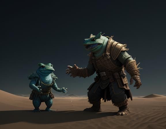 Bullywug Spellcaster in Desert Landscape, 3D Cinematic