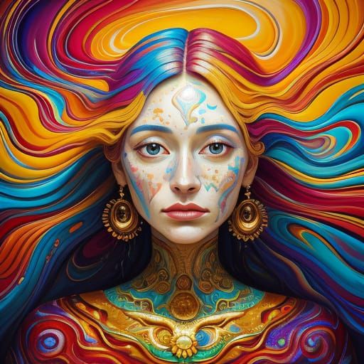 Surreal Woman in Flux: Vibrant Oil Painting Portrait