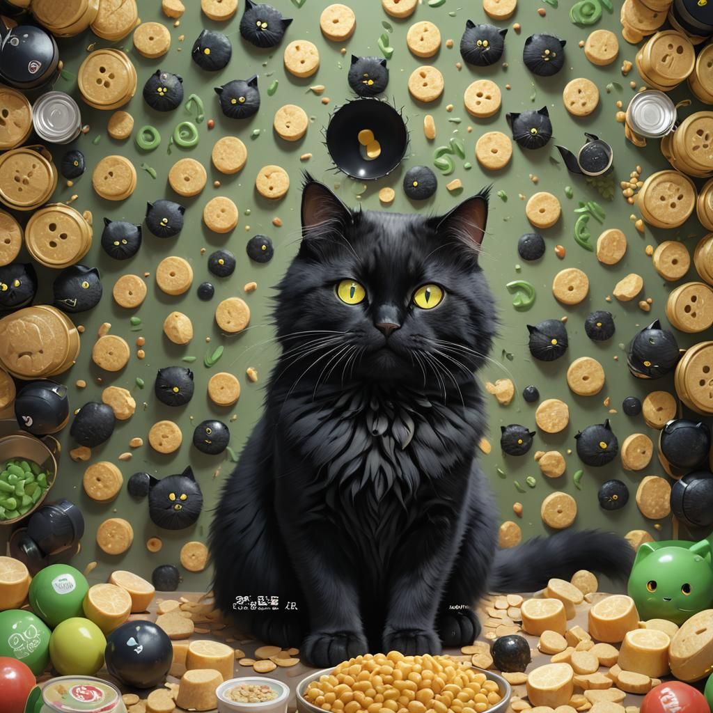 Fluffy Black Cat with Anime-Style Eyes