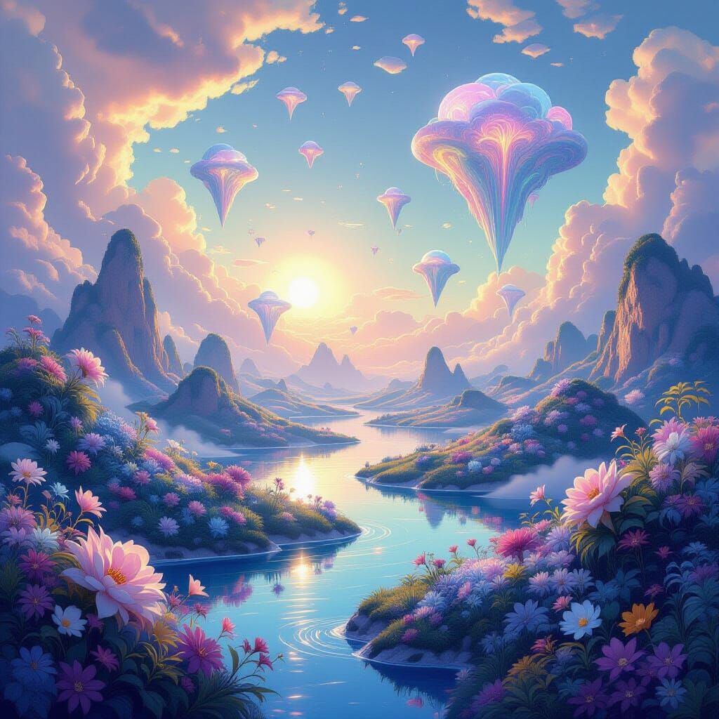 Dreamlike Bioluminescent Islands in Pastel Hues