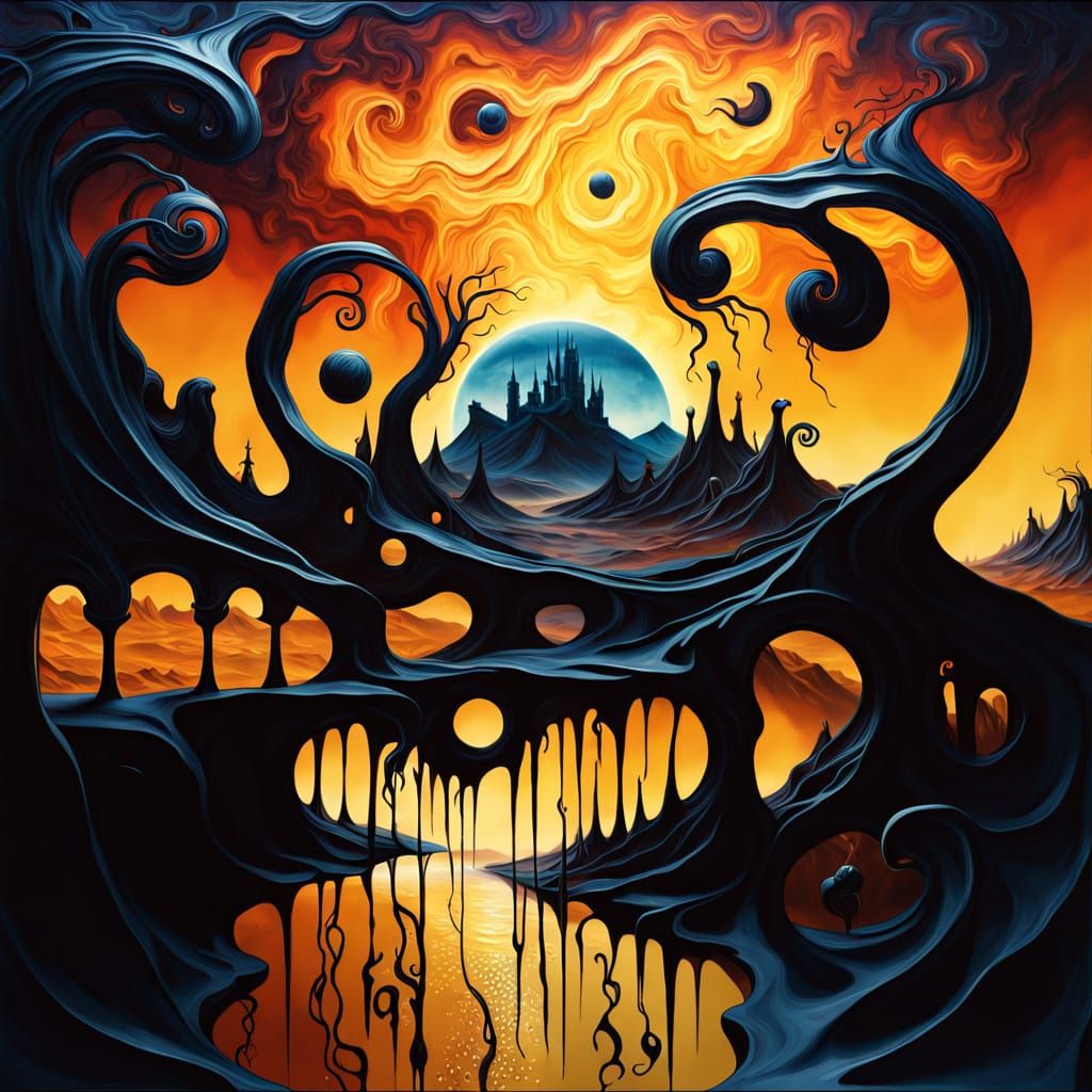 Surreal Demonic Shadow Unfolds Across a Melting Landscape in...