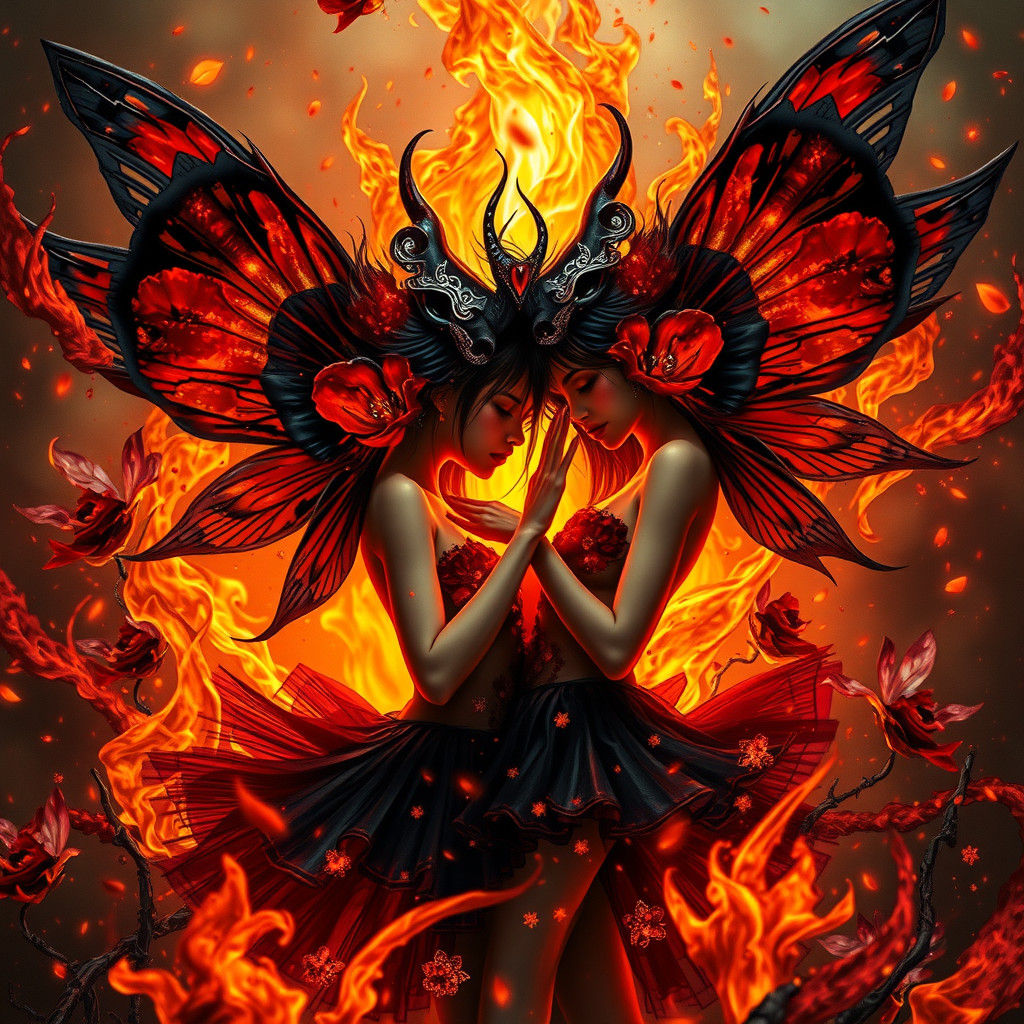 Fairies Dancing in Burning Orchid Dreamscape