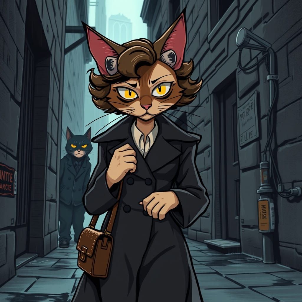 Feline Femme Fatale in 1940s Noir Style