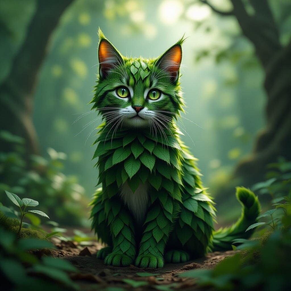 Autumnal Cat: A Digital Leaf Sculpture