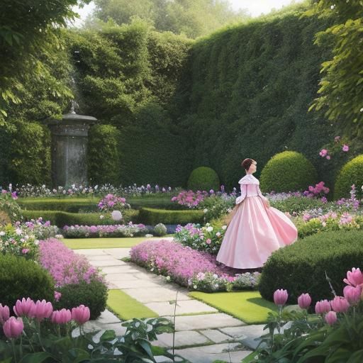 Woman in Pink Silk Dress in Garden