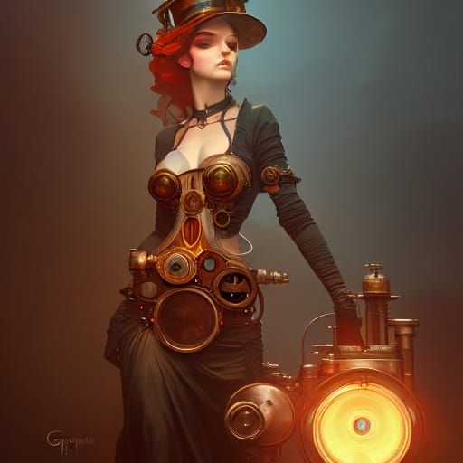 Steampunk Girl with Engine: Hyperdetailed Concept Art